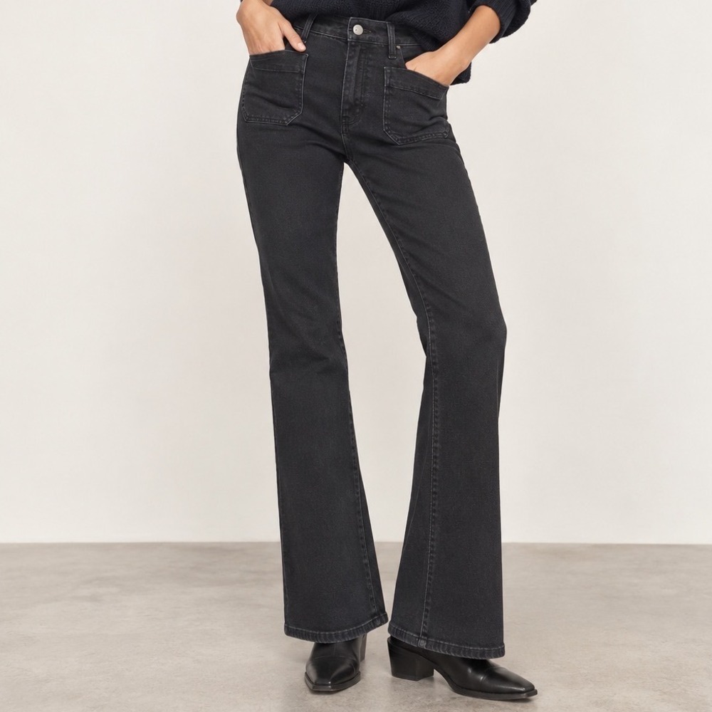 Pilcro and the Letterpress Black High Rise Flare Jeans Front Patch‎ Pockets 29T